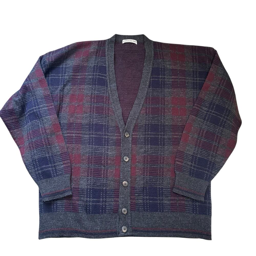Vintage 90s Collectif Made In Italy Plaid Grandpa Style Cardigan Men’s Large